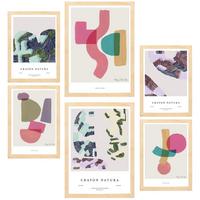 POSTER Set Mit 6 Abstrakte Kunst In Rosa Lila & Grüntönen A3 & A4 Rahmen Aus Hellem Holz - Beige, Papier (29/3cm) - Nacnic