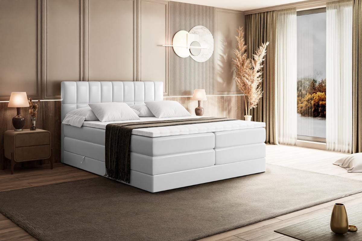 BOXSPRINGBETT MIAMI KING - 180x200 - H3/H4 - Weiß Hochglanz - Weiß Hochglanz, Holzwerkstoff (180/200cm) - ALTDECOR