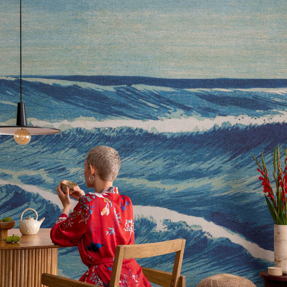 FOTOTAPETE 208x146 cm - Meereswellen - Blau, Textil (208/146cm) - Wallfluent