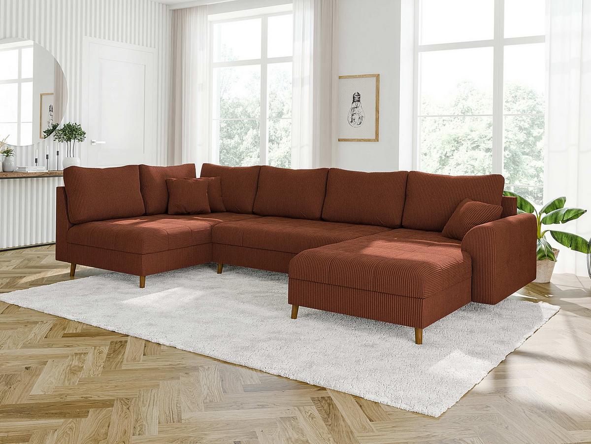 WOHNLANDSCHAFT Alma Terrakotta Cord - Ottomane rechts - Terracotta/Braun, Holz/Textil (310/81/161cm) - S-Style Möbel