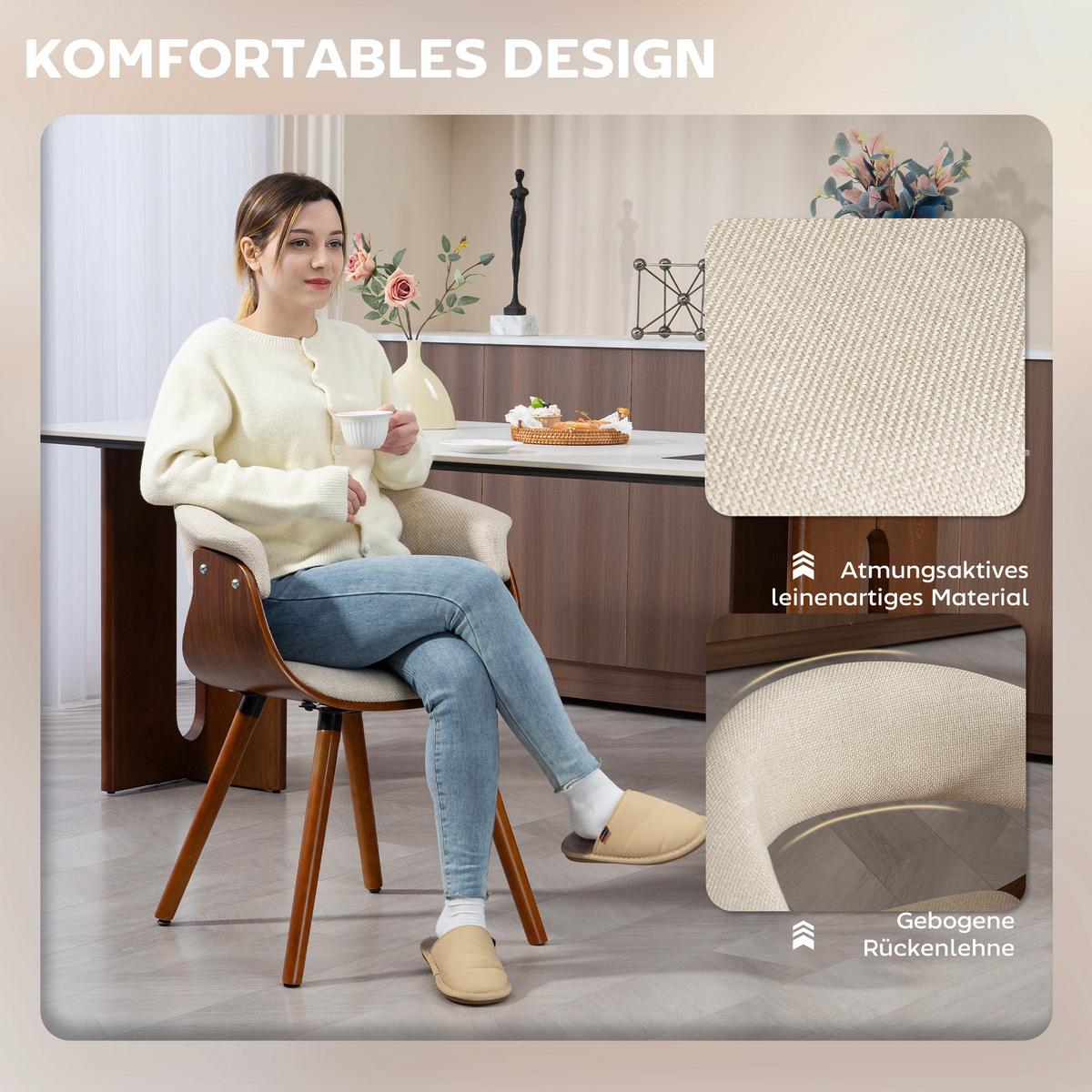 ESSZIMMERSTUHL 2er Set Polyester Holz Beige - Beige/Braun, Holz/Buchenholz (55/75/62cm) - HOMCOM