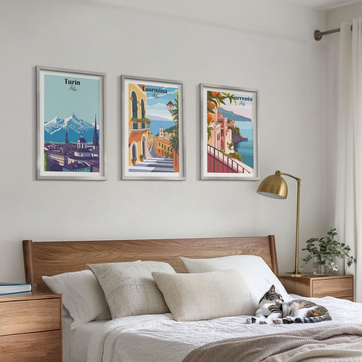 BILDER SET 3er Set - 40x60 cm Silberner Rahmen - Farbenfrohe Retro-Stadtansichten - Silberfarben, Kunststoff (40/60cm) - TULUP