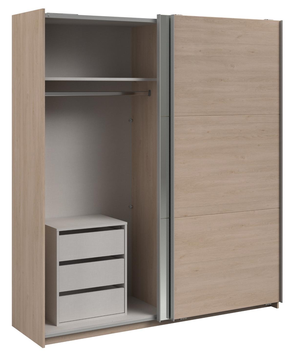 KLEIDERSCHRANK Eiche Jackson 178 cm, Schwebetürenschrank 2-türig mit Spiegel und Schubkasteneinsatz - Eichefarben, Glas/Holzwerkstoff (178/203/59cm) - Parisot Meuble
