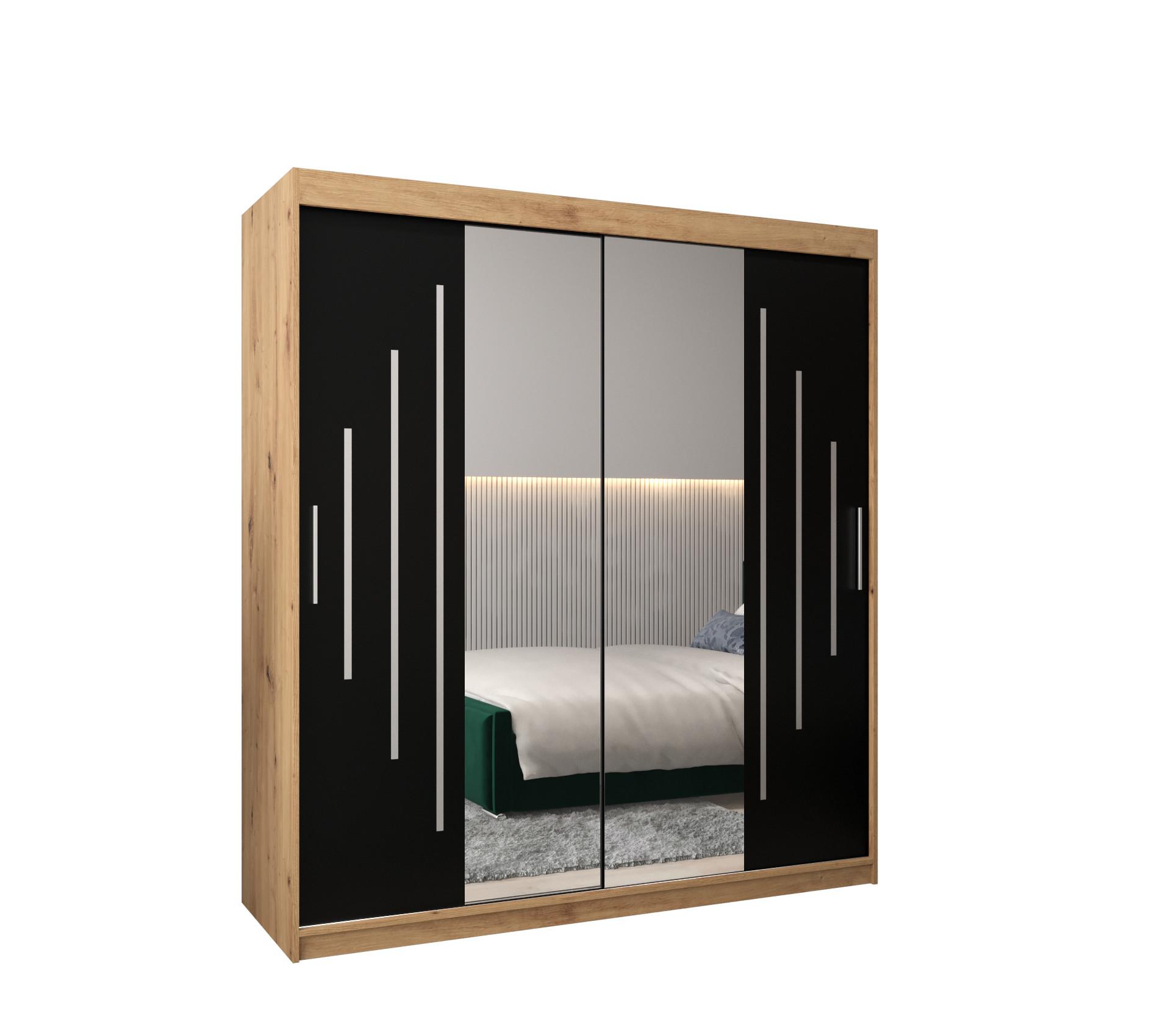 SCHWEBETÜRENSCHRANK 200/180/62 2-türig - Silberfarben/Schwarz, Holz/Kunststoff (180/200/62cm) - Abiks Möbel