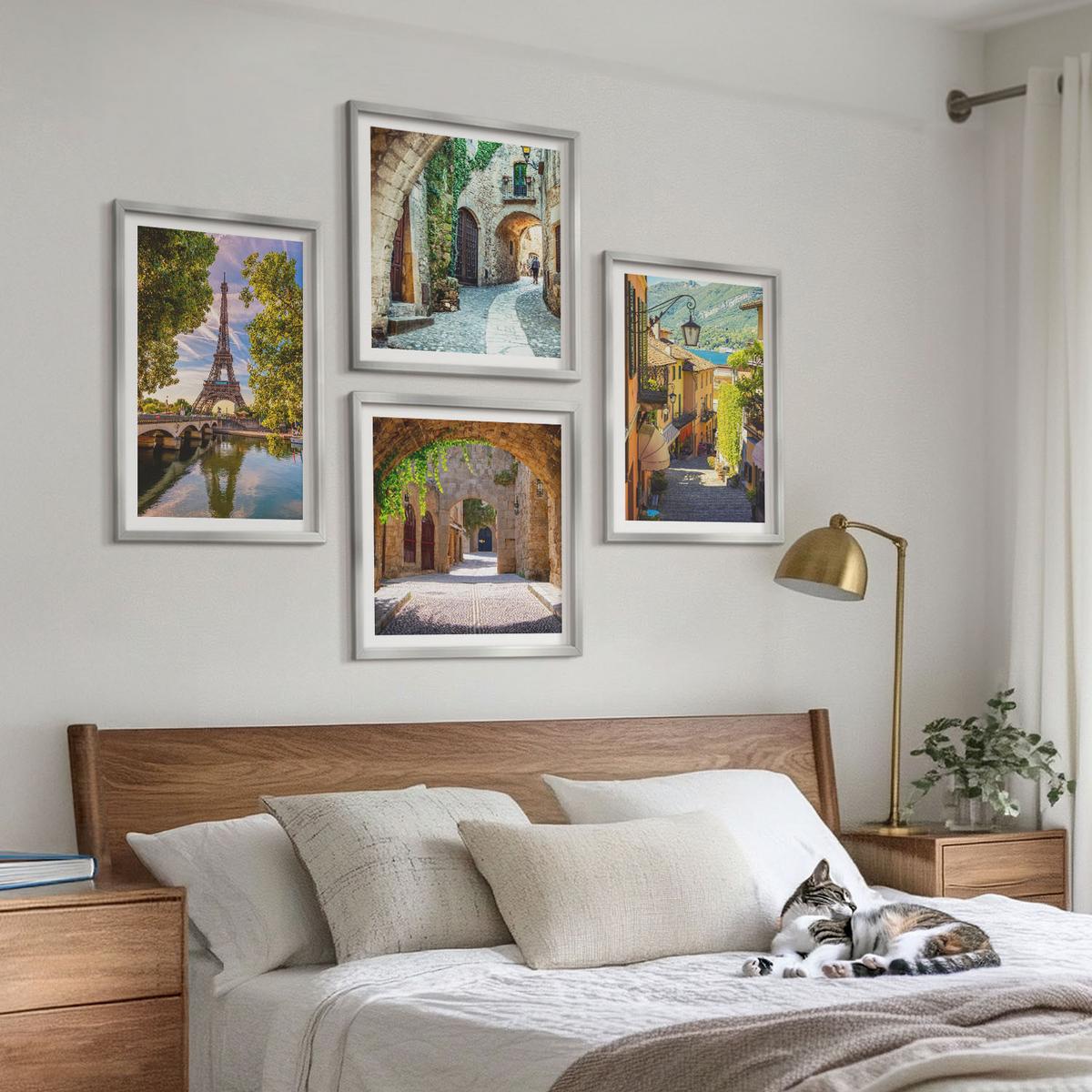 BILDER SET 4er Set - 50x50 cm & 40x60 cm Silberner Rahmen - Eiffels Straßenarchitektur - Silberfarben, Kunststoff (50/50cm) - TULUP