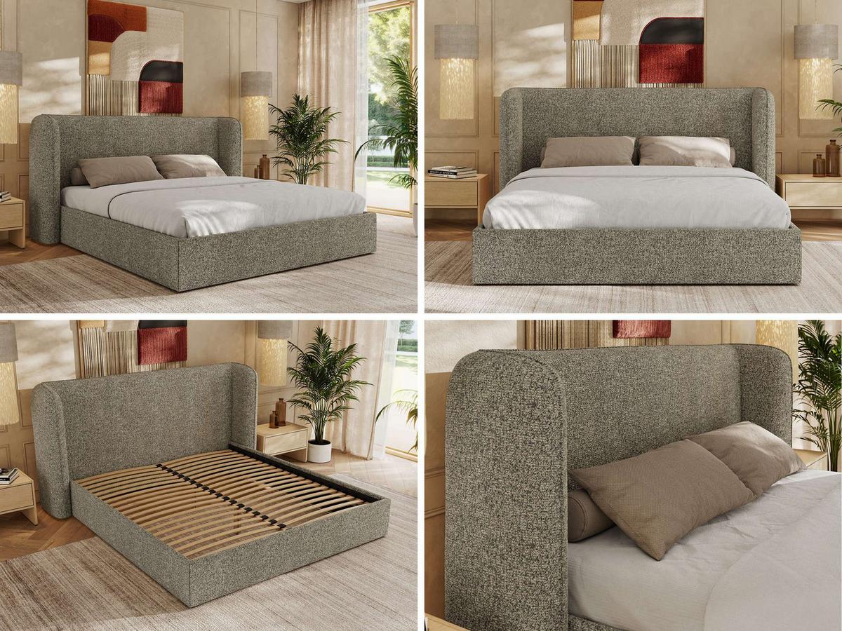 POLSTERBETT EMORA CLASSIC 180/200 - Grau Strukture - Multipocket-Matratze - Grau, Textil (180/200cm) - MKS
