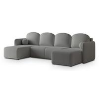 WOHNLANDSCHAFT NUBERO Grau Boucle-Stoff mit Schlaffunktion - Grau, Holz (285/85/143cm) - MASSENO