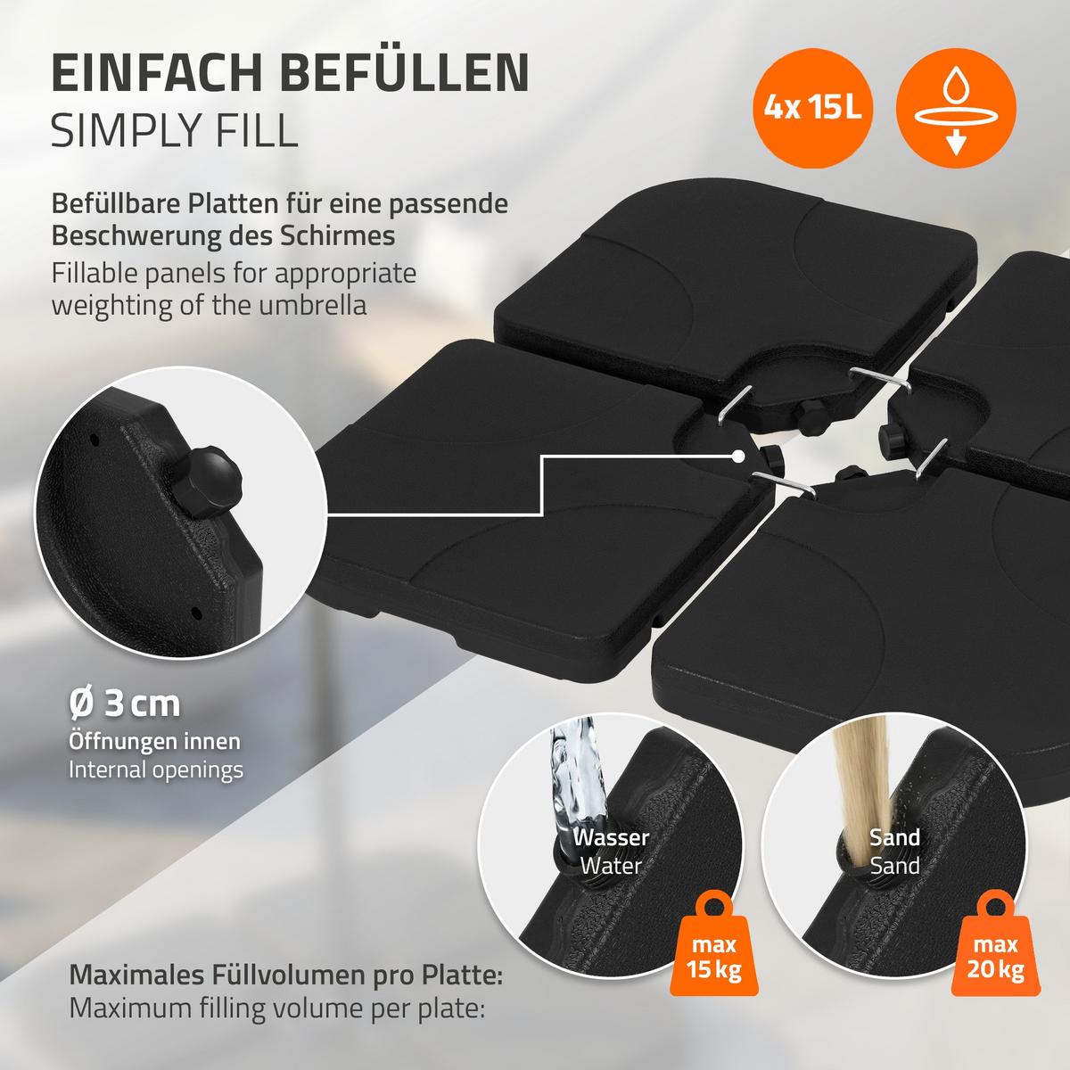 SCHIRMGEWICHT für Ampelschirm 4-teilig Schwarz aus Kunststoff - Schwarz, Kunststoff (105/105cm) - ML-DESIGN