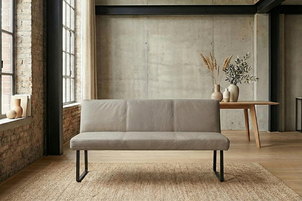 ESSZIMMERBANK ELEEN Grau Leder - Grau, Leder (143/85/69cm) - KAWOLA