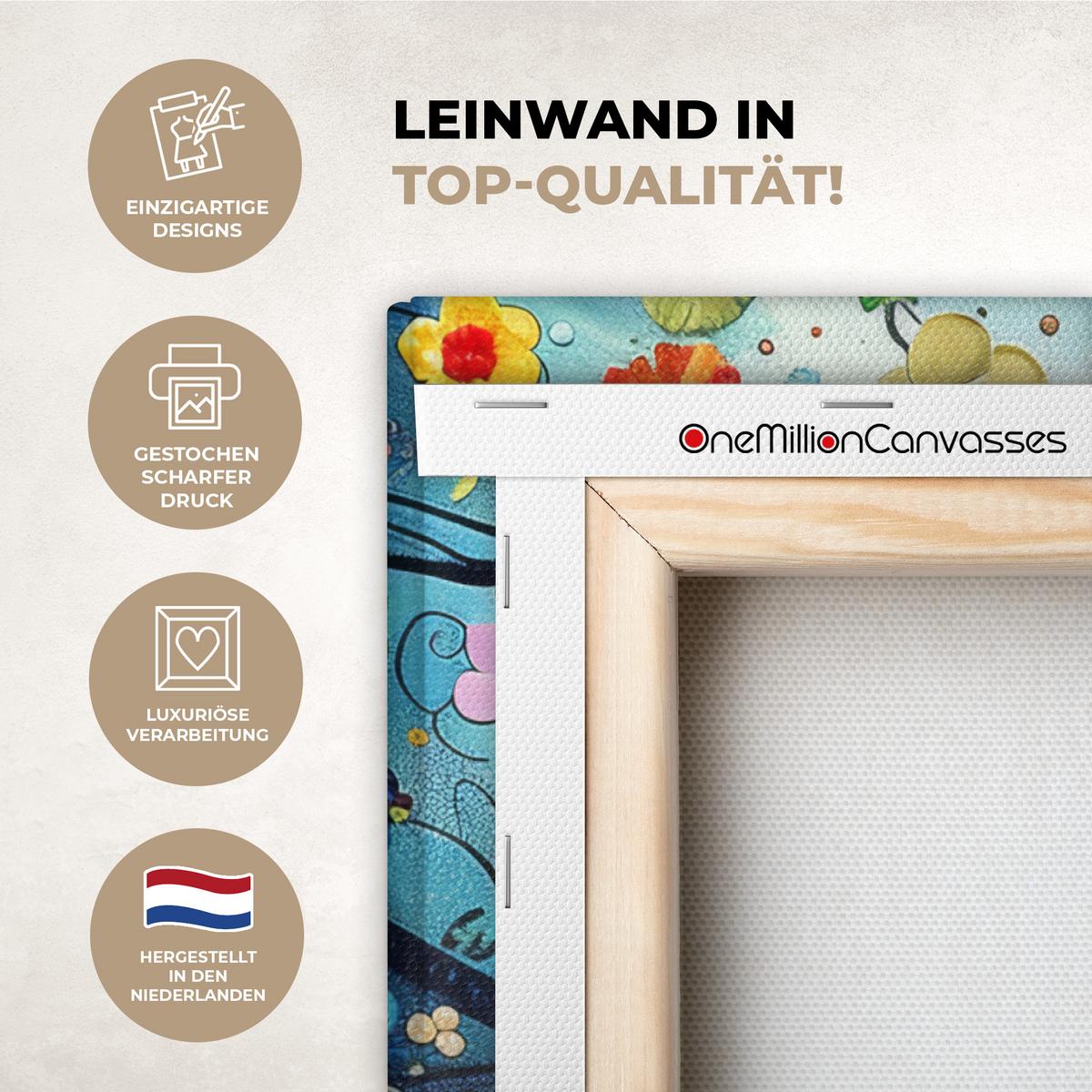 LEINWANDBILD Kunst - Baum des Lebens - Blumen - Hippie Wandbild Wohnzimmer 60x80 cm - Dunkelblau, Textil (60/80cm) - MuchoWow