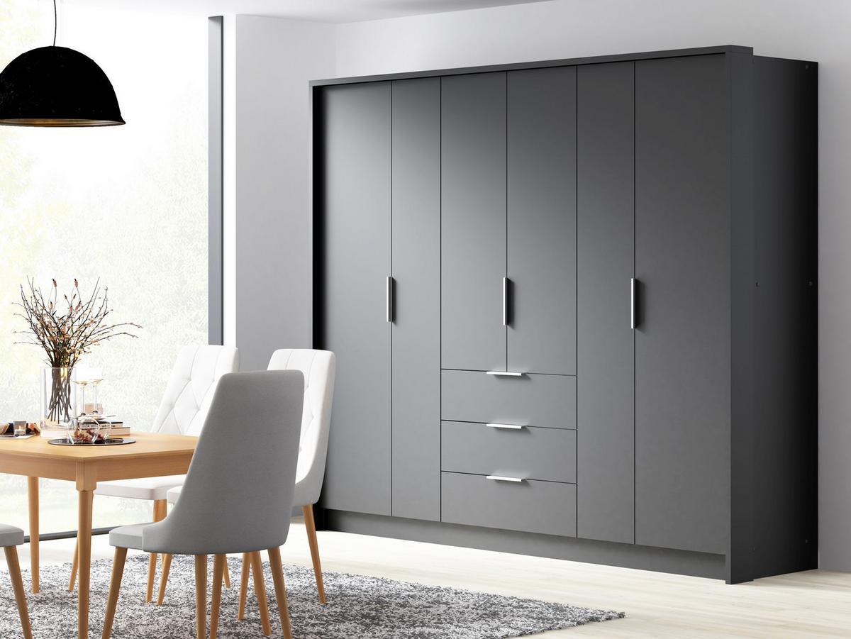 DREHTÜRENSCHRANK SHACO 255/217/65 cm 6-türig Graphitfarben - Graphitfarben, Holzwerkstoff (255/217/65cm) - MASSENO
