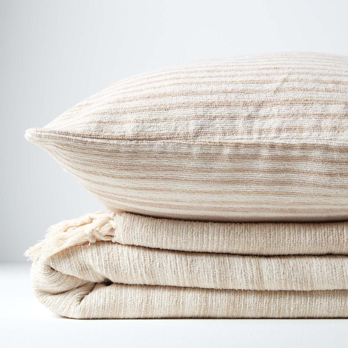 WOHNDECKE Chenille 150/200 cm, 100% Baumwolle gestreift - Beige, Textil (150/200cm) - Homescapes