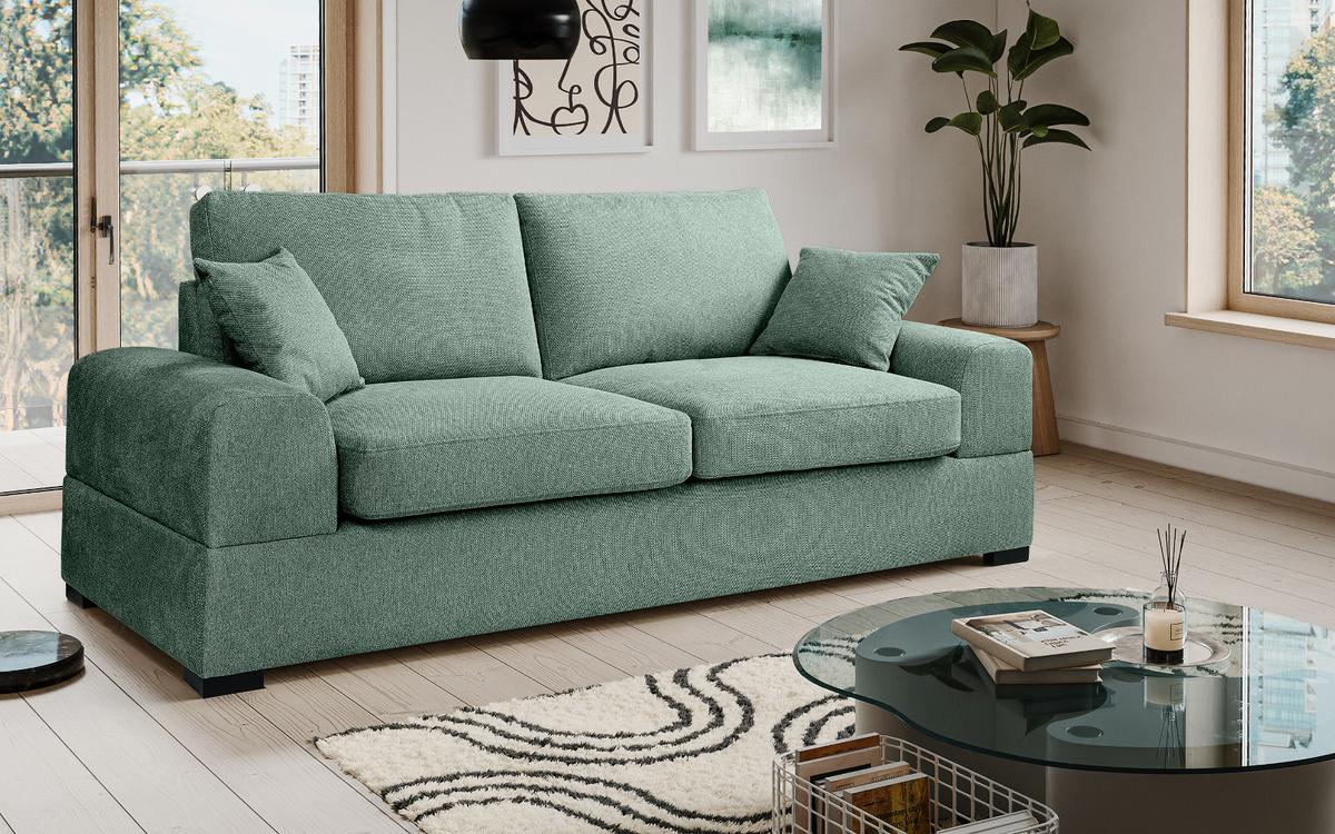 SOFA petrol Strukturstoff, Couch 3-Sitzer 221 cm mit Premium Kaltschaum - Petrol/Schwarz, Holz/Textil (221/90/93cm) - Inn.Furn