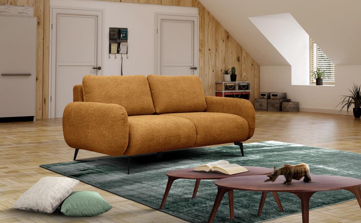 SOFA FEBE 3-Sitzer, senfgelb - Dunkelgelb/Schwarz, Holz/Textil (190/82/96cm) - Wozimo