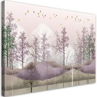 WANDBILD vögel über dem wald - Pink, Textil (60/40cm) - Feeby