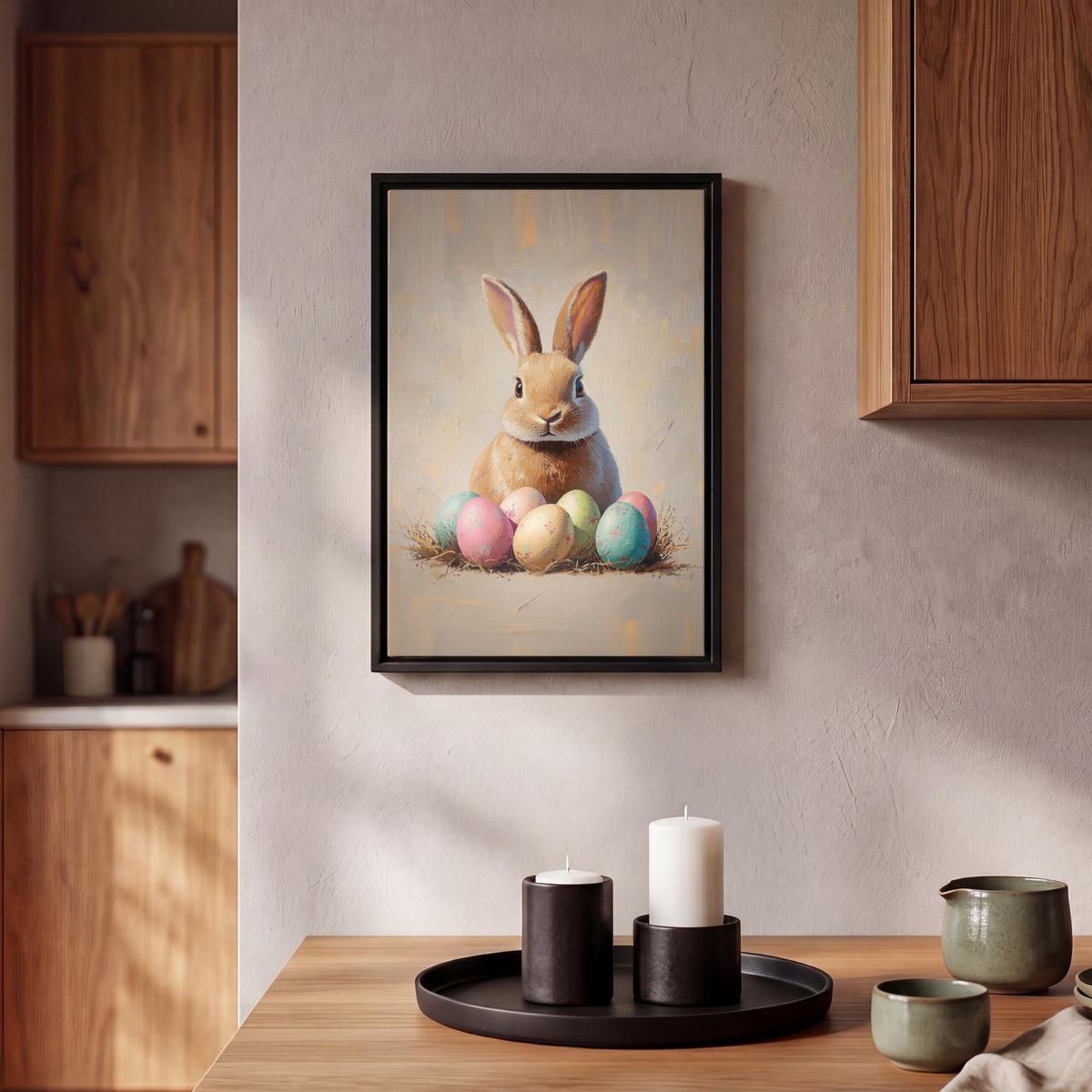 LEINWAND Bilder mit Rahmen - Osterhase - Pastell - Eier - 20x30 - Beige, Textil (20/30cm) - MuchoWow