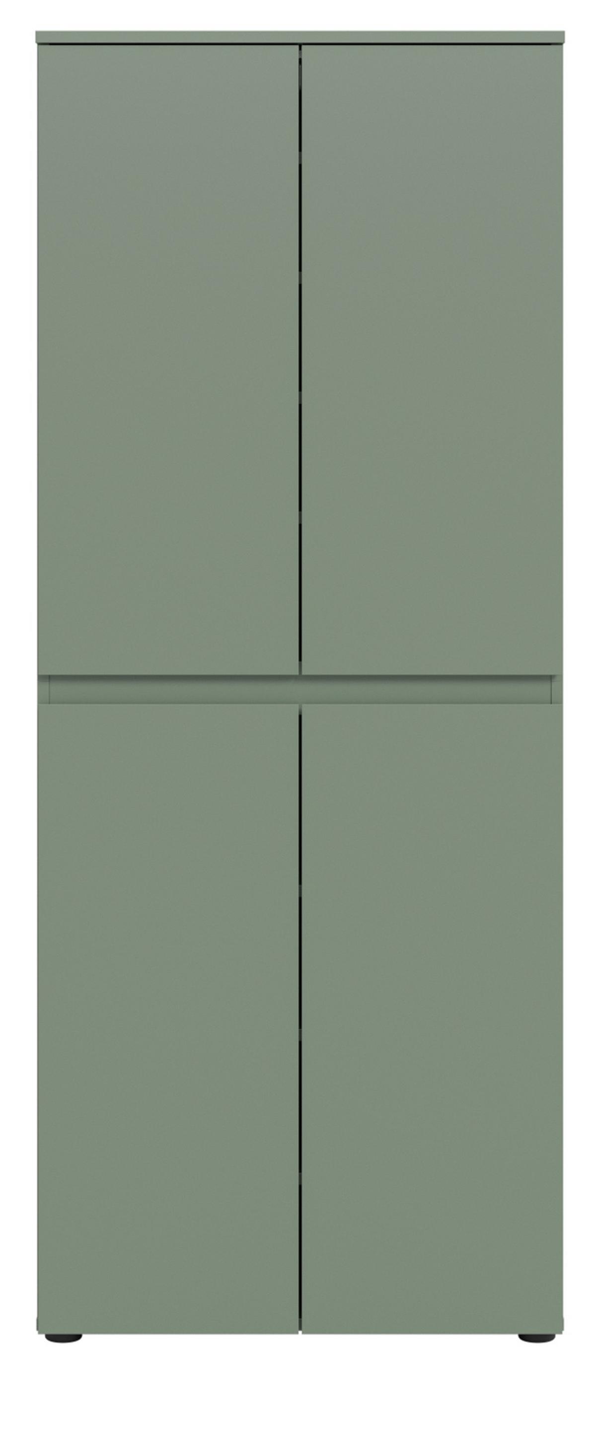 MEHRZWECKSCHRANK grün 70 x 175 cm, Stauraumschrank 4-türig mit 9 Fächern - Schwarz/Grün, Holzwerkstoff/Kunststoff (70/175/37cm) - Inn.Furn