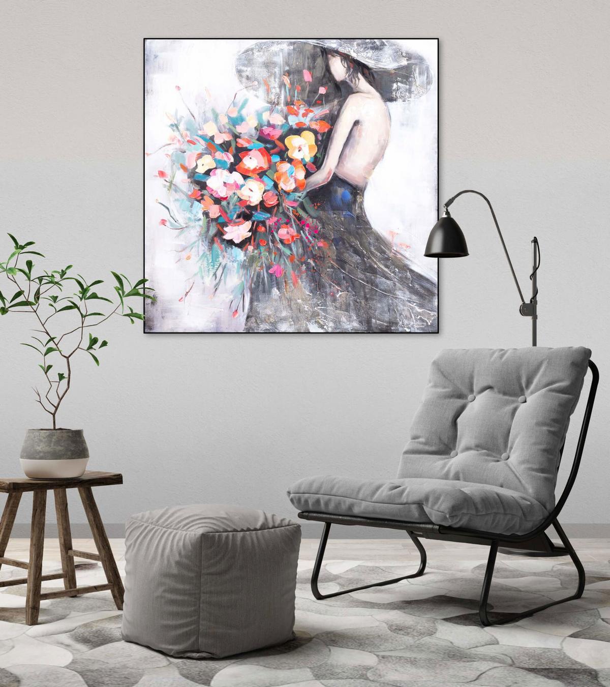 ACRYLBILD HANDGEMALT 80/80 cm - Pink/Schwarz, Holz/Textil (80/80cm) - KUNSTLOFT