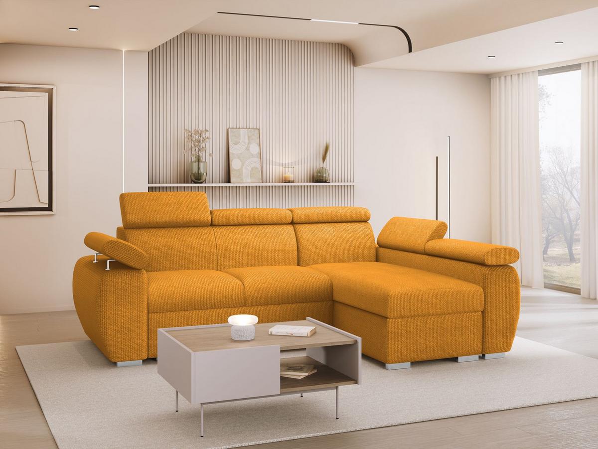 ECKSOFA Boston Mini, Seite: Rechts - 2R+LC - Currygelb/Chromfarben, Holz/Textil (255/170cm) - MIRJAN24