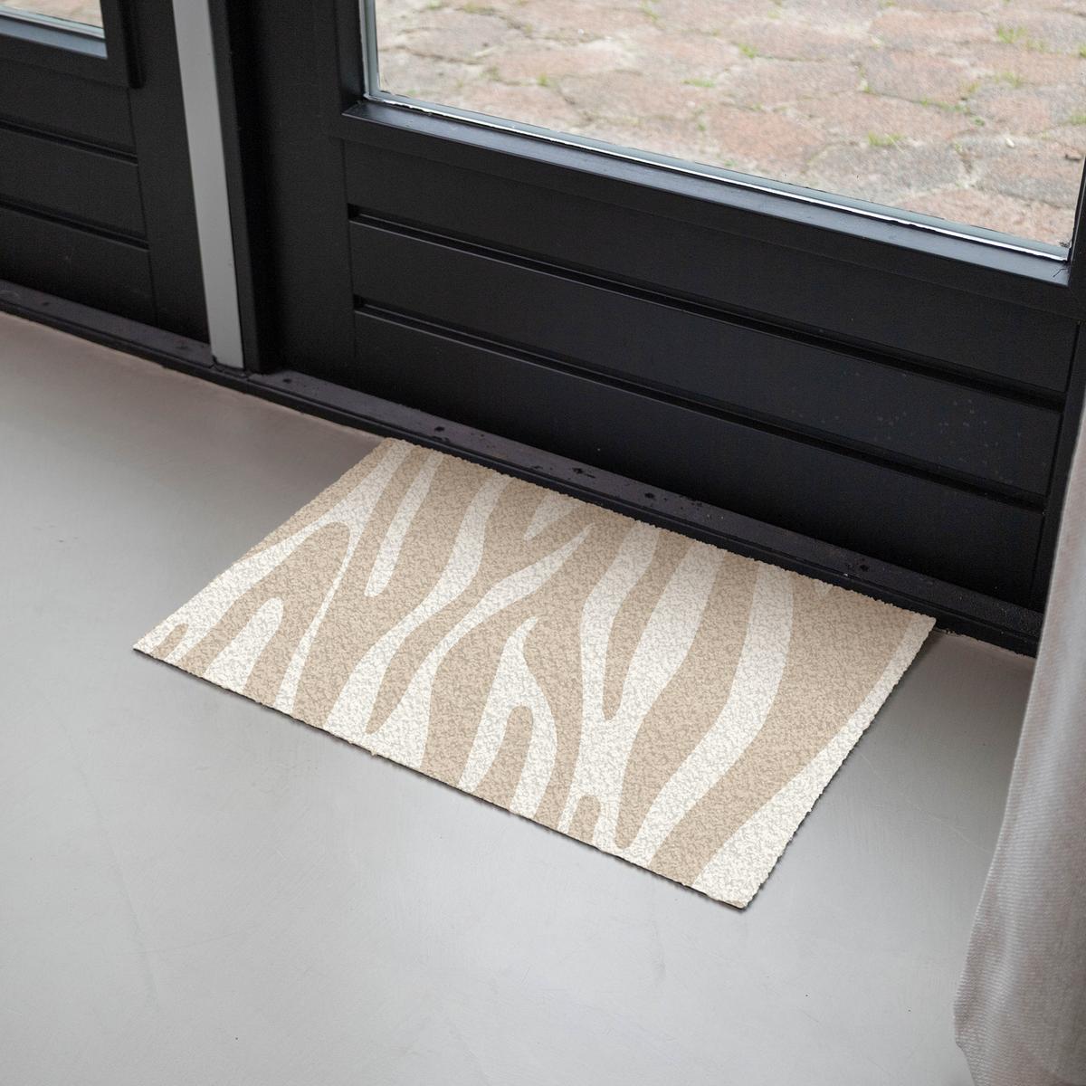 FUSSMATTE Zebramuster - Beige - Weiß - Tiermuster Schmutzfänger 60x40 cm - Beige, Kunststoff (60/0.4cm) - MuchoWow