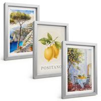 BILDER SET 3er Set - 20x30 cm Silberner Rahmen - Ansichten von Positano mit Zitronen - Silberfarben, Kunststoff (20/30cm) - TULUP
