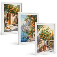BILDER SET 3er Set - 40x60 cm Weißer Rahmen - Gemalte Zitruslandschaften - Weiß, Kunststoff (40/60cm) - TULUP