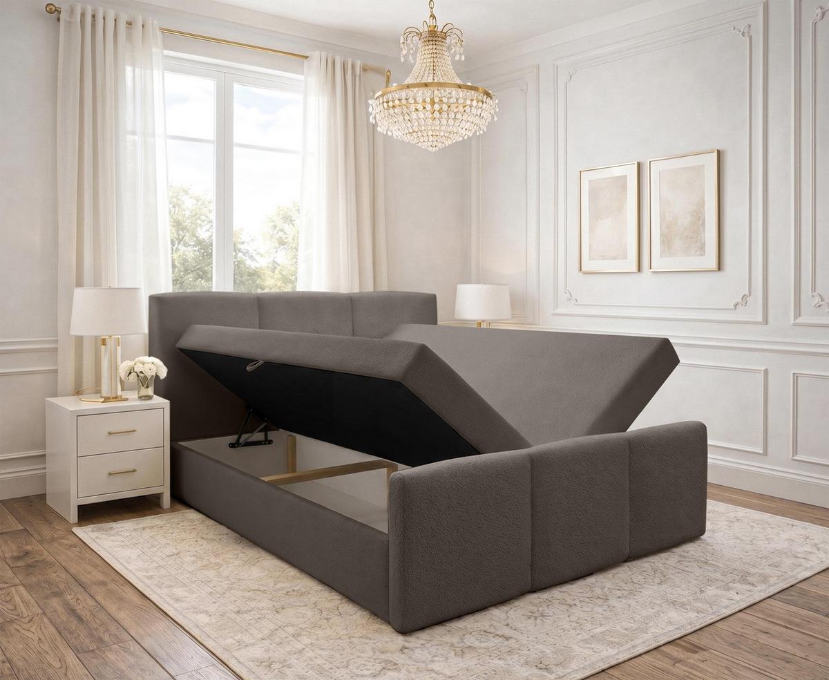 BOXBETT ANKARRA 140x200 cm mit Bettkasten und Matratze - Braun + TOPPER - Schwarz/Braun, Holz/Holzwerkstoff (140/200cm) - AX Living