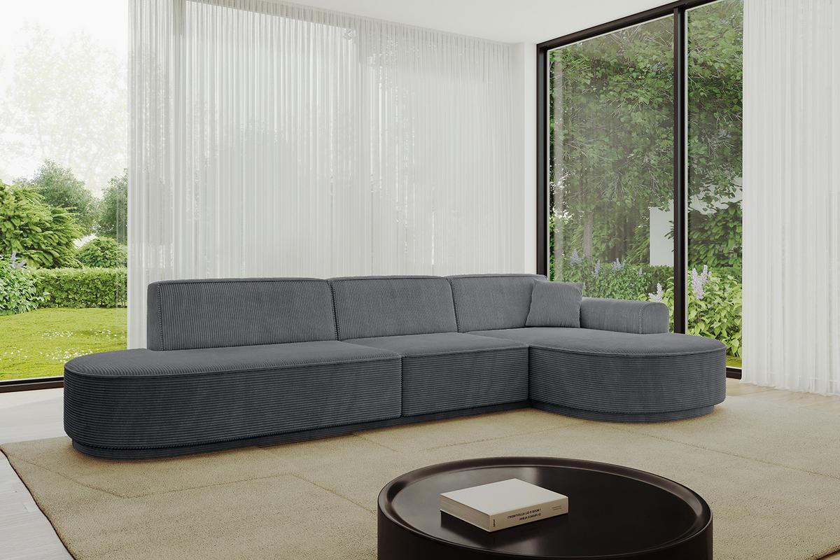ECKSOFA Ottomane Rechts MARI-L2-v3 - 328x171x83 cm Dunkelgrau Cord - Dunkelgrau/Schwarz, Holzwerkstoff/Kunststoff (171/328cm) - ALTDECOR