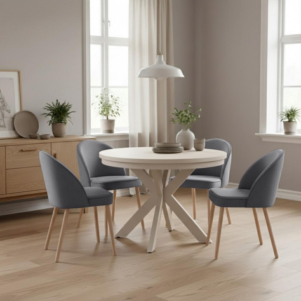 STUHL Luna, Polsterstuhl für das Esszimmer mit Buchenholzbeinen, Grau - Buchefarben/Grau, Holz (51/87/46cm) - Beautysofa