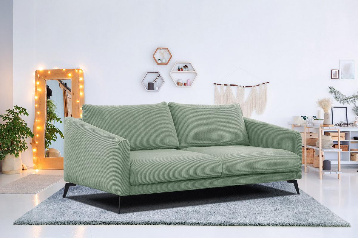 SOFA VILT 3-Sitzer, mintgrün - Schwarz/Mintgrün, Holzwerkstoff/Textil (202/89/94cm) - Wozimo