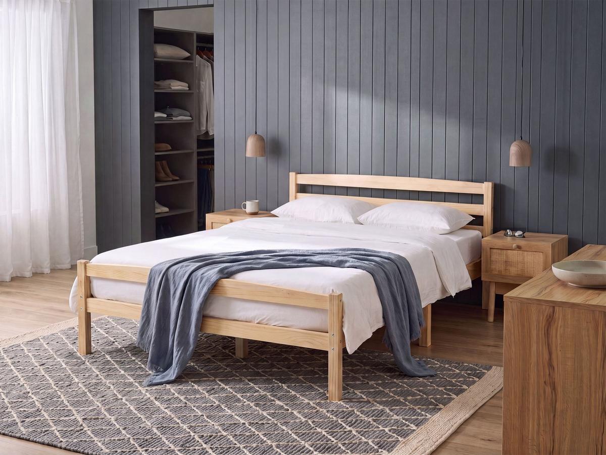 BETT mit Lattenrost 160/200 Kiefernholz Hellbraun Echallon - Hellbraun/Braun, Holz (160/200cm) - Beliani