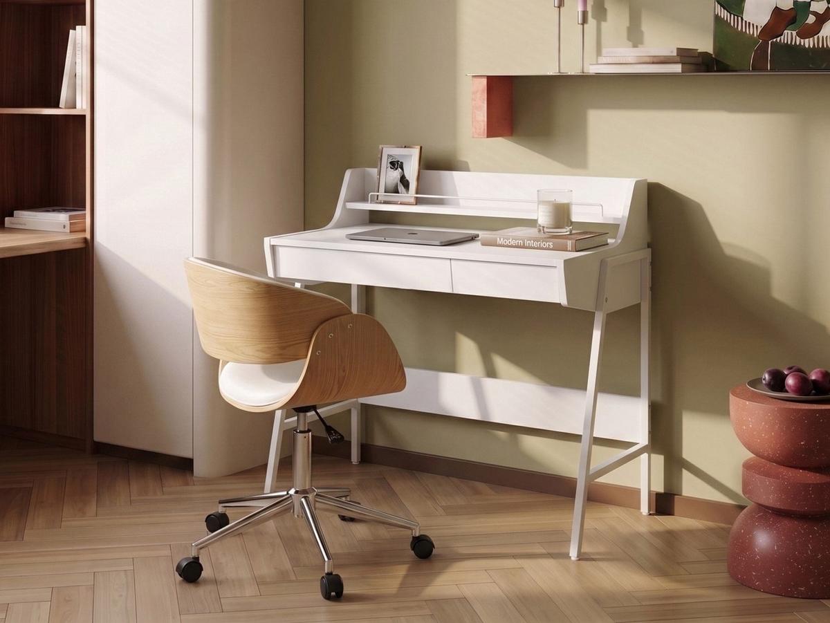 SCHREIBTISCH mit Regalaufsatz Weiß 77/46 cm Broxton - Weiß, Holzwerkstoff (46/77/89cm) - Beliani