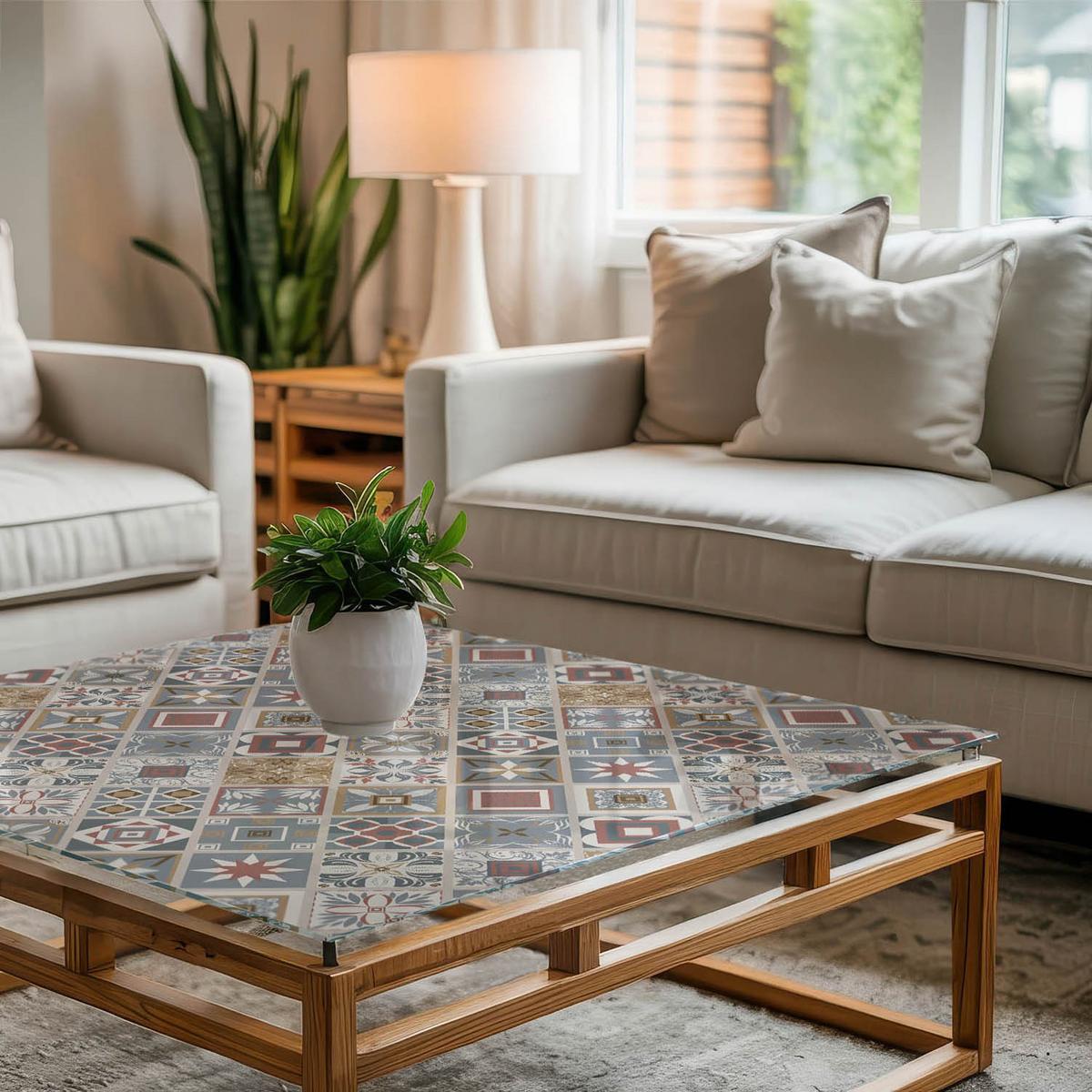 TISCHPLATTE 50x50 cm Mosaikmuster mit Ornamenten - Multicolor/Grau, Glas (0.4/50/50cm) - TULUP