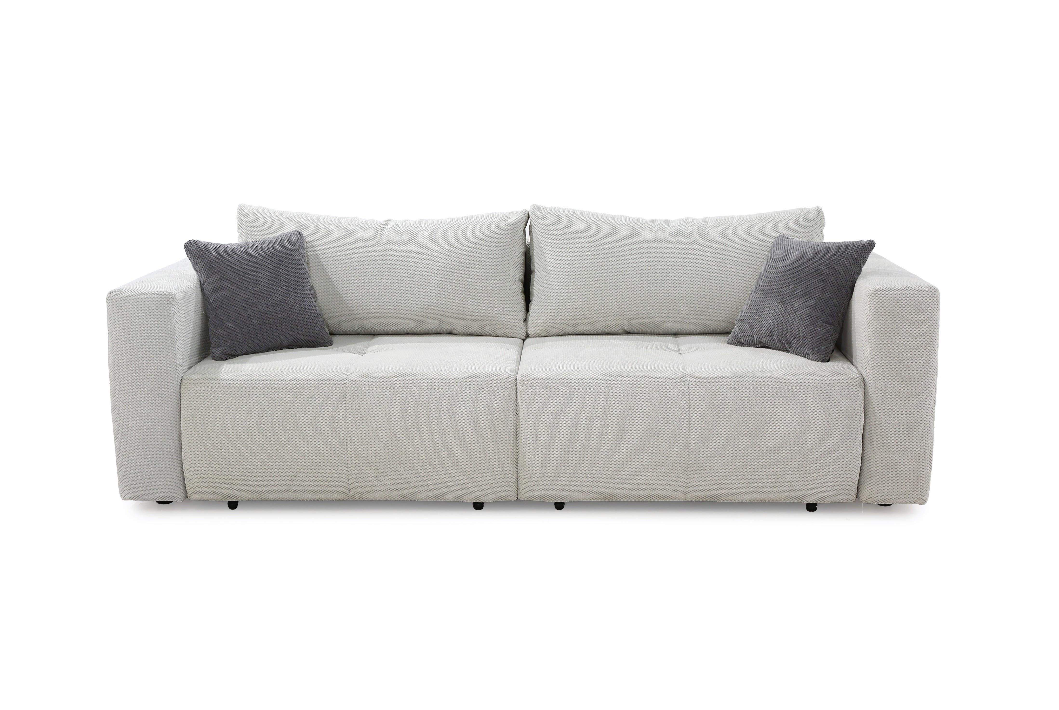 SCHLAFSOFA Verwandlung: Big-Sofa/Eckcouch, 2 Bettkästen, B243/T115-161/H84 cm, Liegefläche 145x197 cm, Waffelcord Silbergrau / 15242 - Silberfarben/Schwarz, Kunststoff/Textil (243/84/115cm) - luma-home