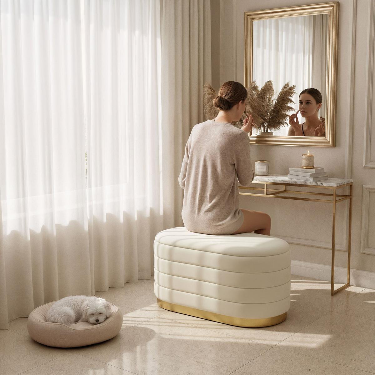 POLSTERBANK mi Stauraum Creme - Creme, Textil (80/42/42cm) - RAUMHIRSCH FURNITURE