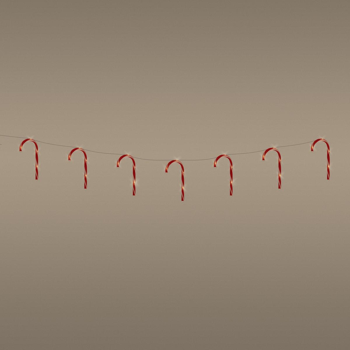LICHTERKETTE 330 cm 7 Zuckerstangen mit 28 LED Warmweiß - Rot, Kunststoff (330cm) - ECD-Germany