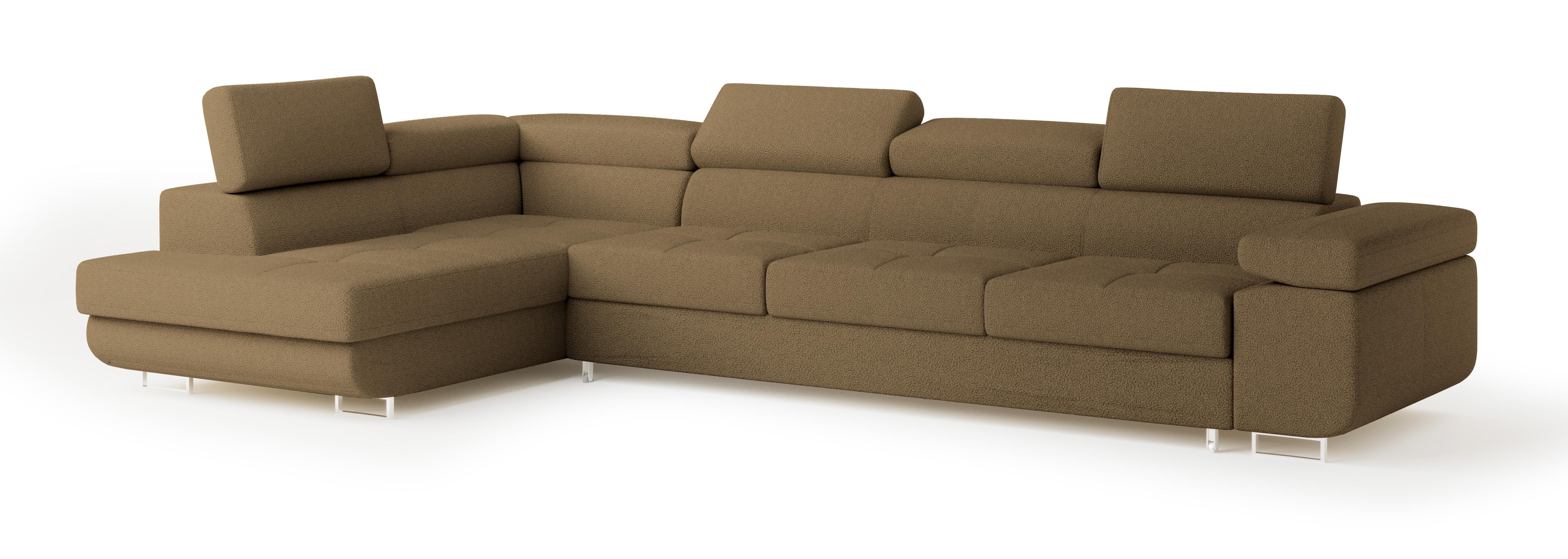 ECKSOFA VICENTE Orange Boucle-Stoff mit Schlaffunktion - Orange, Holz (346/202cm) - MASSENO