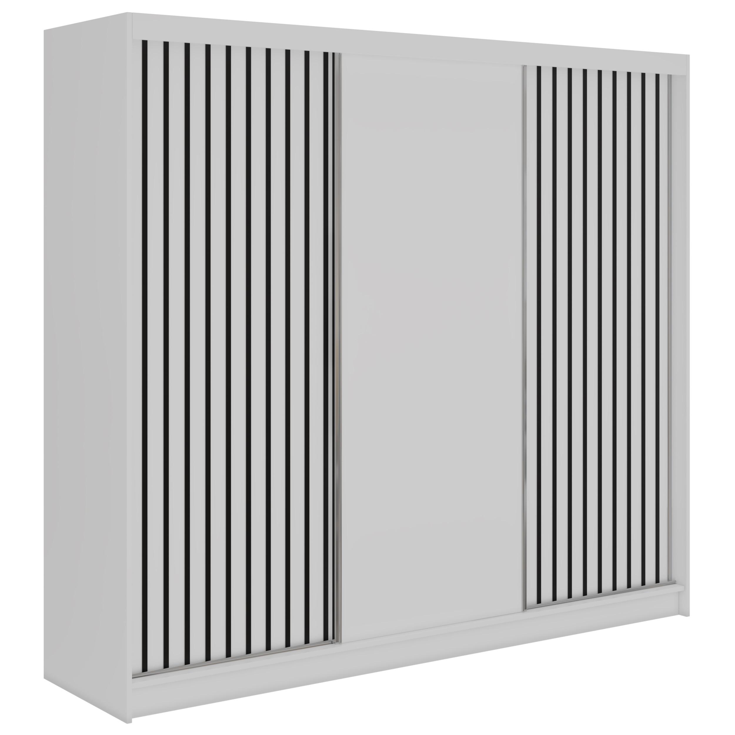 SCHWEBETÜRENSCHRANK mit Lamellen LUMOS - 240 - Weiß und Schwarz - Schwarz/Alufarben, Holzwerkstoff/Metall (240/216/61cm) - MKS