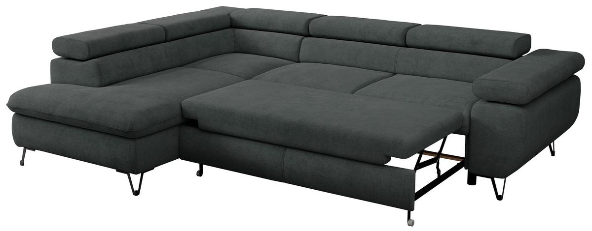 ECKSOFA PEDRO L Dunkelgrau Struktur - Links Seite - Dunkelgrau/Schwarz, Textil/Metall (208/273cm) - MKS
