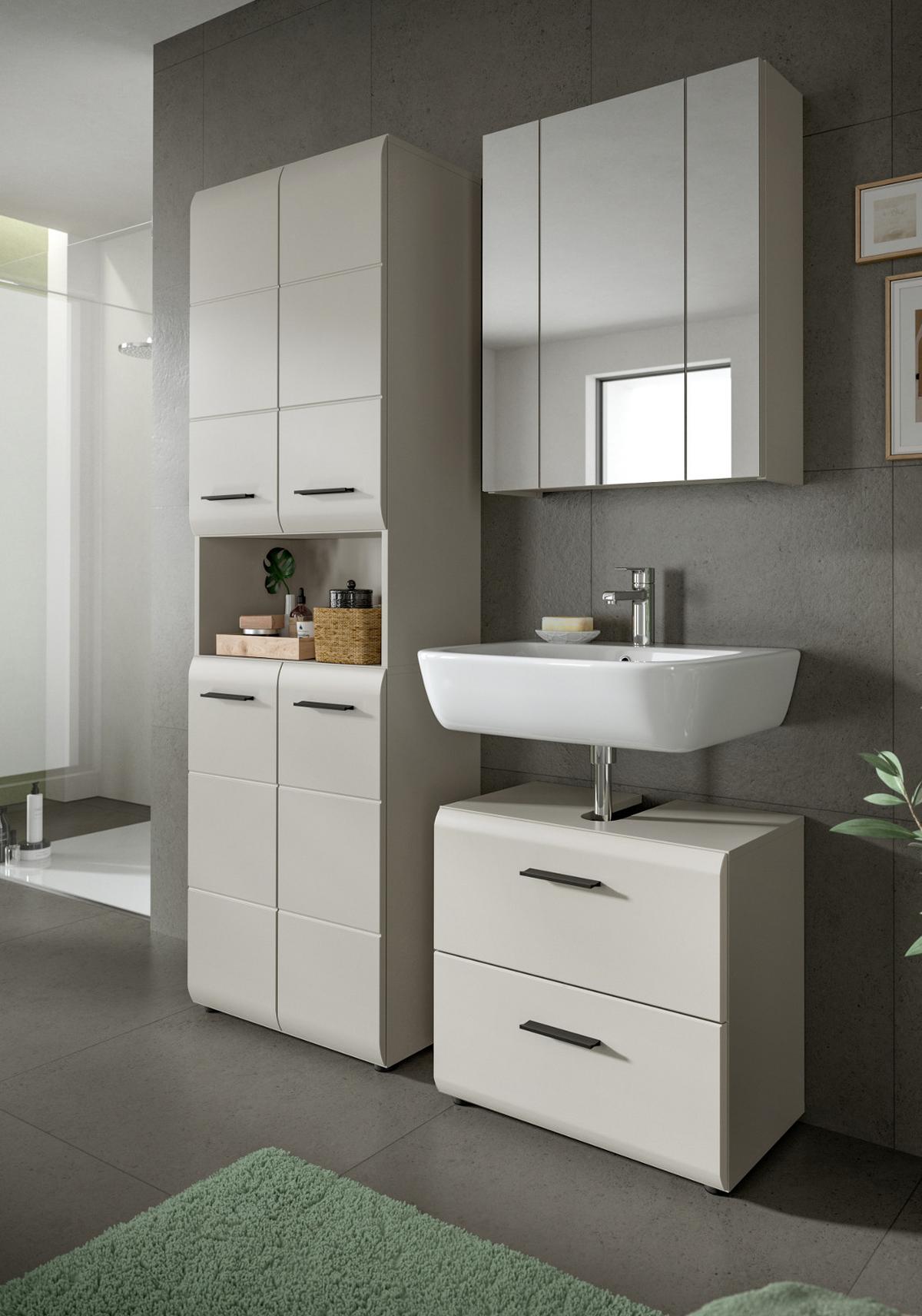 WASCHBECKENUNTERSCHRANK Kaschmir 60 cm, Badschrank mit Vollauszug-Schubladen - Kaschmir/Schwarz, Holzwerkstoff/Kunststoff (60/55/30cm) - Inn.Furn