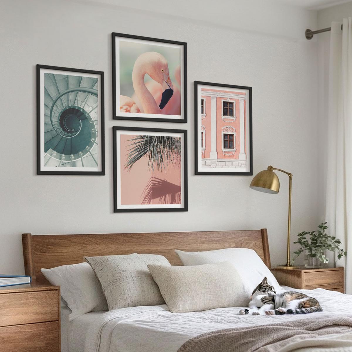 BILDER SET 4er Set - 50x50 cm & 40x60 cm Schwarzer Rahmen - Architektur-Pastellmuster - Schwarz, Kunststoff (50/50cm) - TULUP