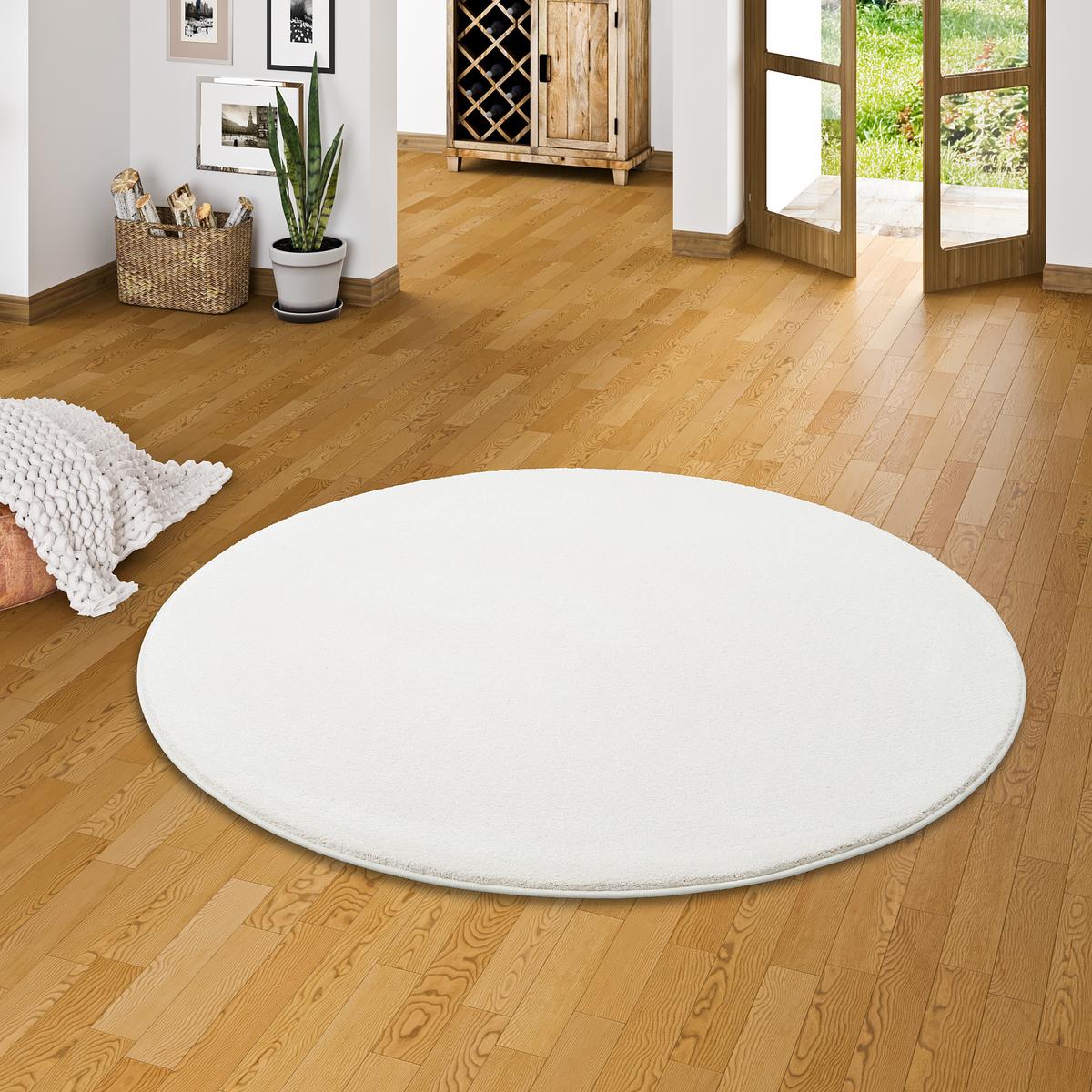 HOCHFLOR LUXUS VELOURS TEPPICH TOUCH RUND - Creme, Textil (100/100cm) - Snapstyle