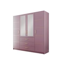 DREHTÜRENSCHRANK ELISE 147/200/57,5 cm 4-türig mit Spiegel Violett - Violett, Holzwerkstoff (147/200/57.5cm) - MASSENO