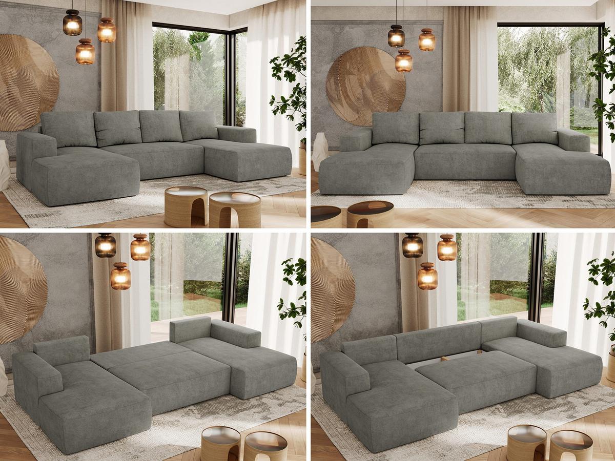 WOHNLANDSCHAFT TRENTINO U Grau Struktur - Schwarz/Grau, Kunststoff/Textil (334/91/163cm) - MKS