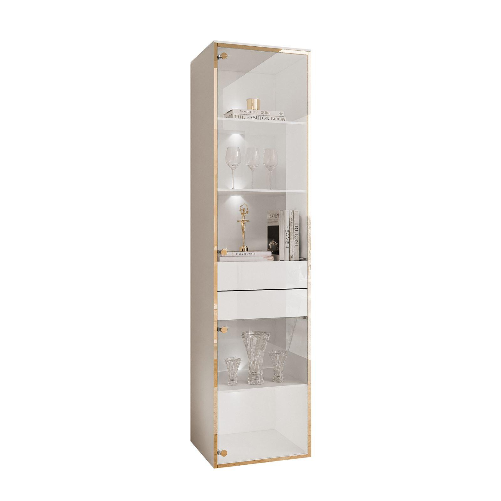 VITRINE HÄNGENDE AURORA in Weiß hochglanz mit LED-Beleuchtung - Weiß Hochglanz, Holzwerkstoff (45/181/40cm) - Lookway