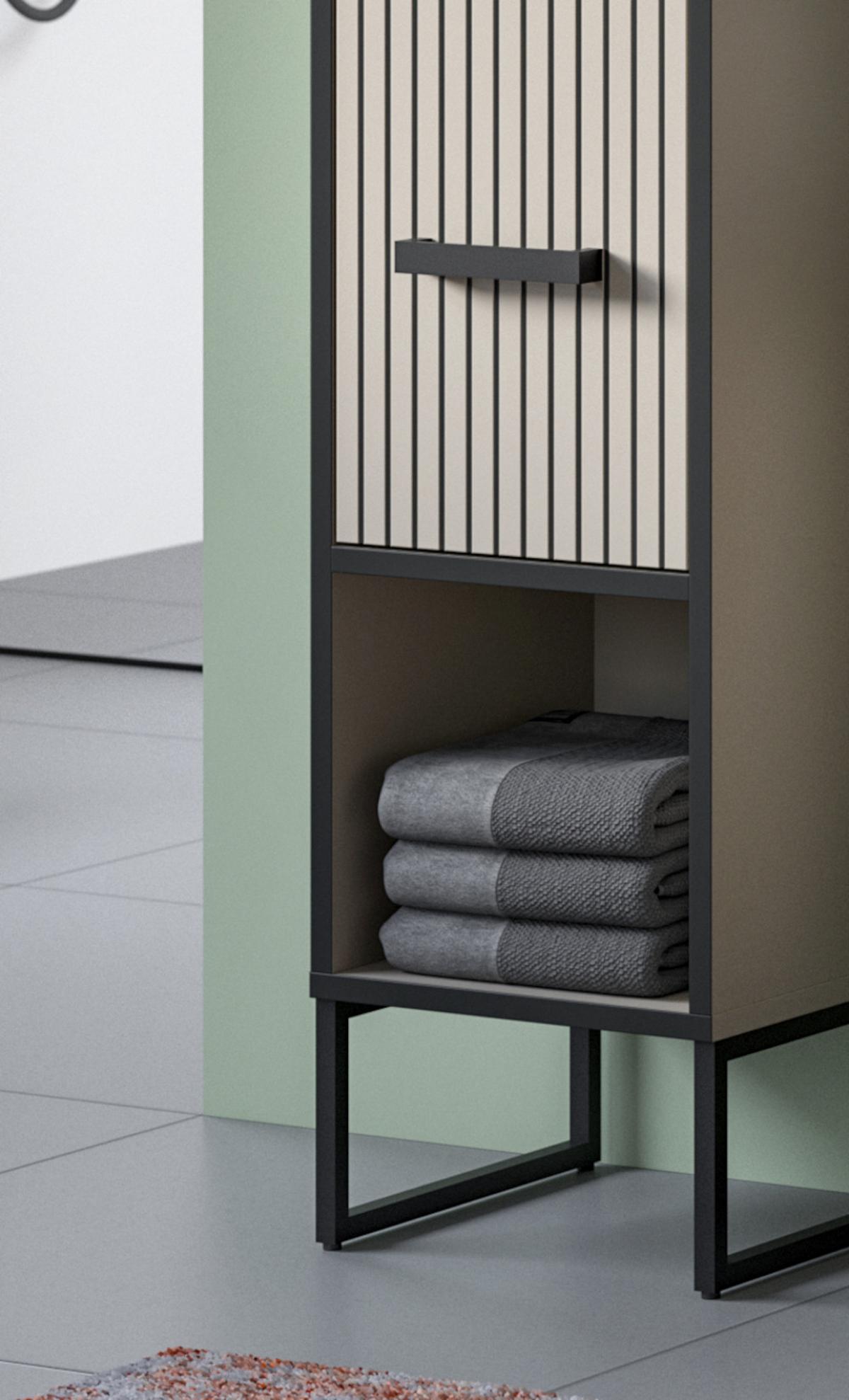HOCHSCHRANK schwarz, sand 30 cm, Badschrank mit Soft-Close - Sandfarben/Schwarz, Holzwerkstoff/Metall (30/192/32cm) - Inn.Furn