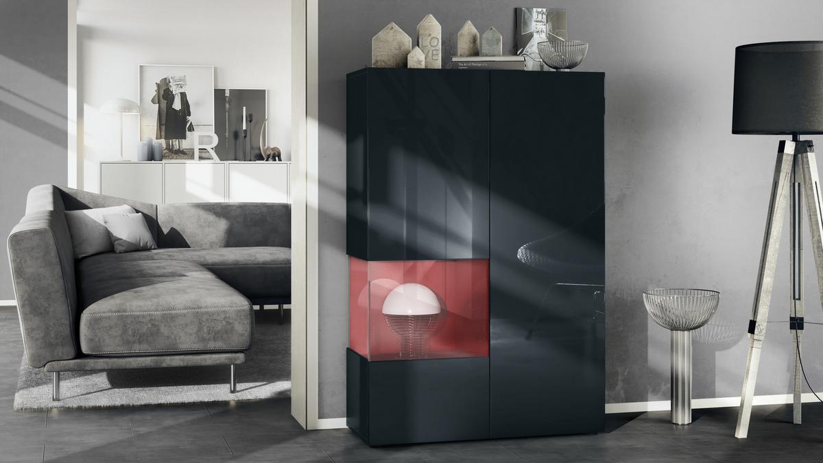 VITRINE Morena Einsatz in Bordeaux Hochglanz - Bordeaux, Holzwerkstoff (91.5/136.5/37cm) - Vladon