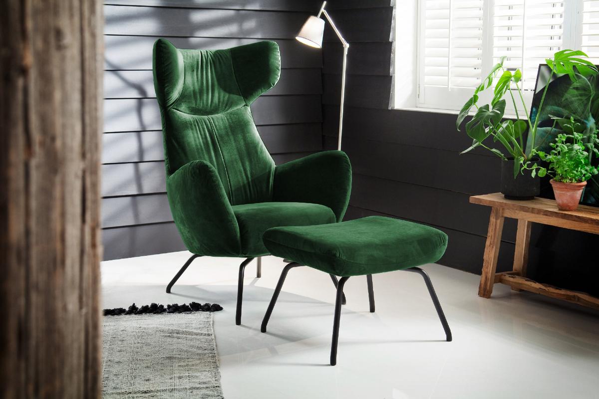 SESSEL MIT HOCKER LOTTE Smaragdgrün Velvet - Smaragdgrün/Schwarz, Textil (79/117/82cm) - KAWOLA