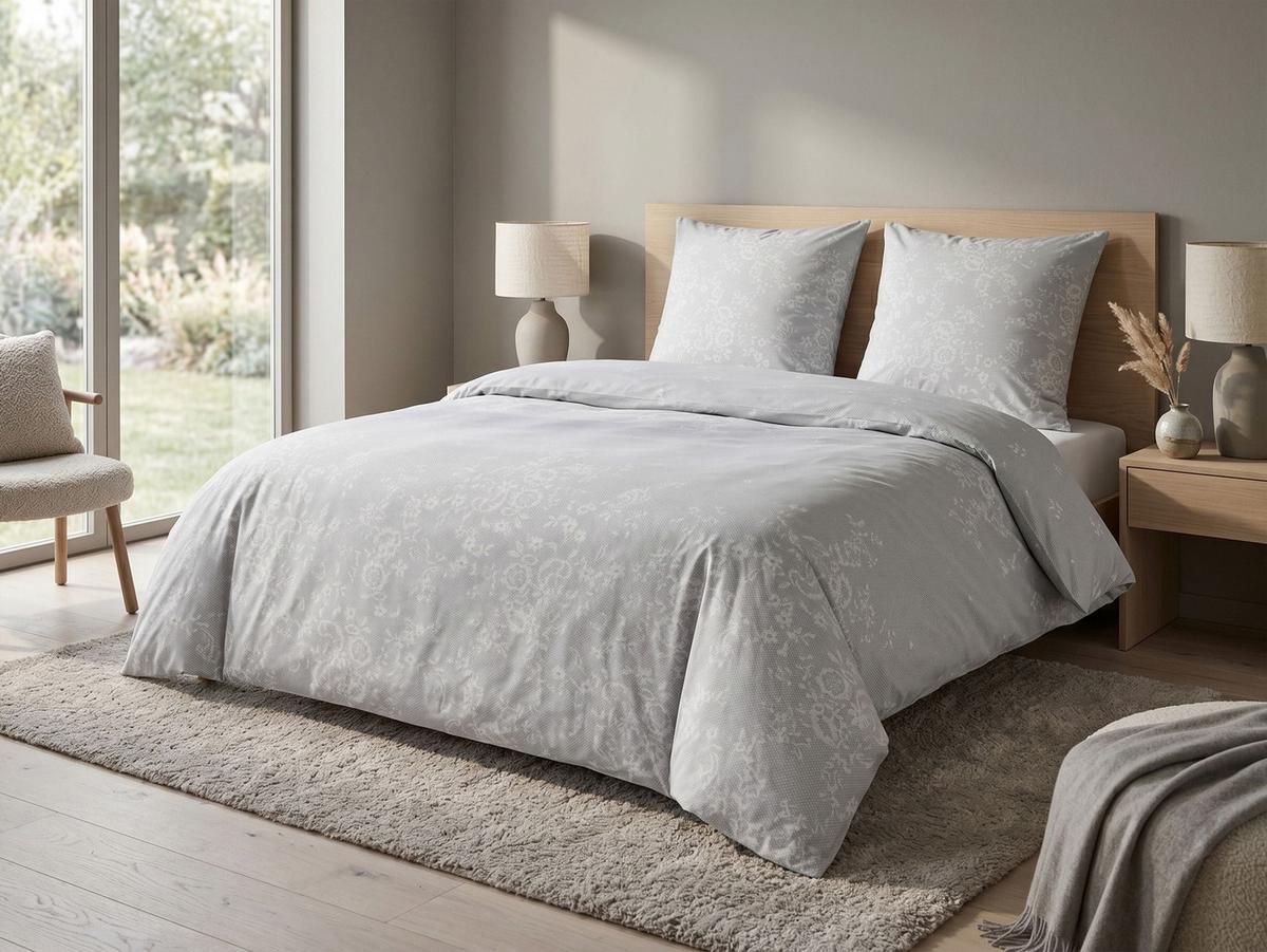 BETTWÄSCHE SET Morningside 155/220 cm - Grau, Textil (155/220cm) - Beliani