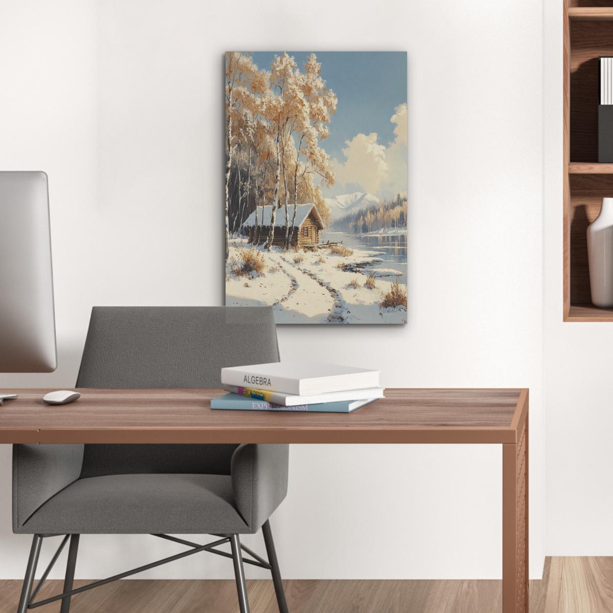 AKUSTIKBILD Winter - Schnee - Zuhause - Natur Kunstdruck Schlafzimmer 50x70 cm - Hellbraun, Kunststoff (50/70/0.9cm) - MuchoWow